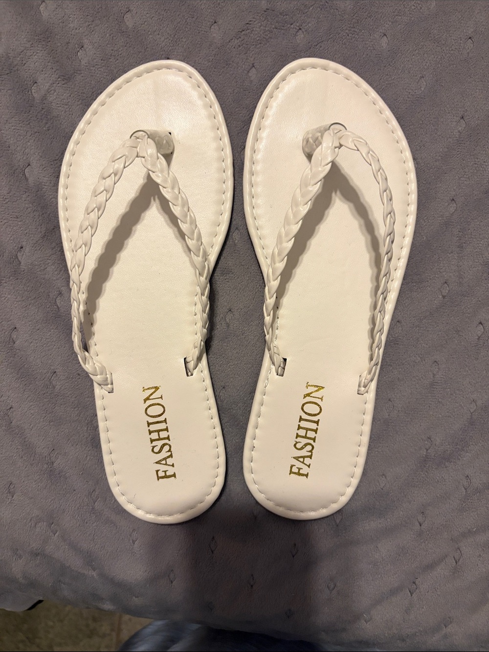 White Braided Strap Women's Flip Flops